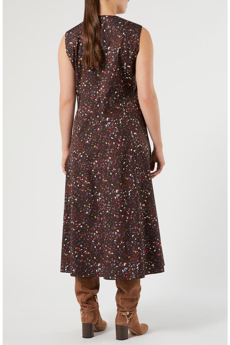 Print Cotton Sleeveless Dress, Alternate, color, BROWN