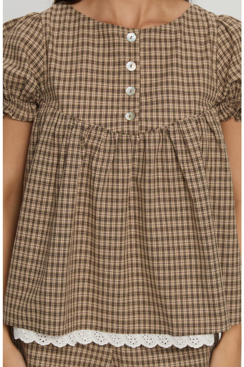 Chandelier Check Babydoll Top, Alternate, color, BROWN CHECK