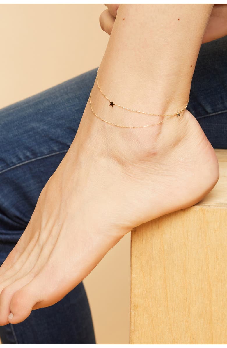 Oradina 14K Yellow Gold Starry-Eyed Anklet, Alternate, color, Yellow Gold