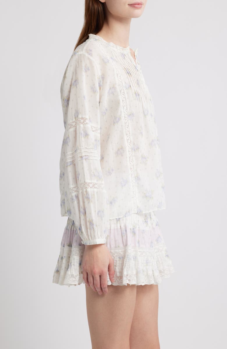 LoveShackFancy Lita Floral Long Sleeve Cotton Button-Up Top, Alternate, color, Arctic Vanilla