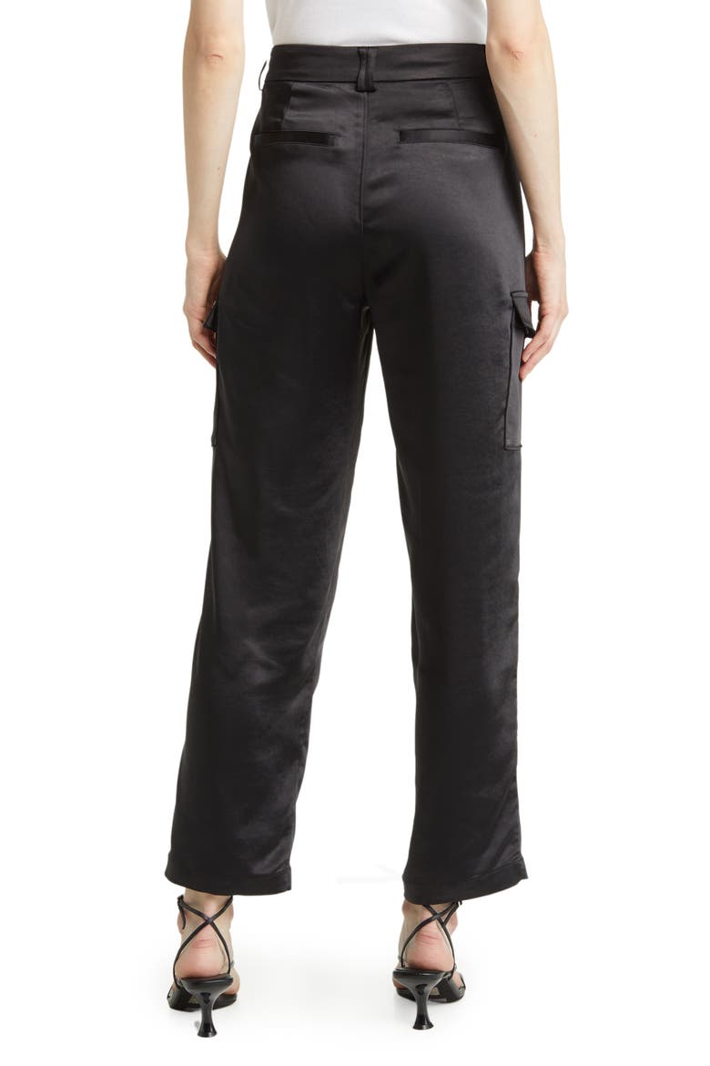 Malika Satin Cargo Pants, Alternate, color, BLACK