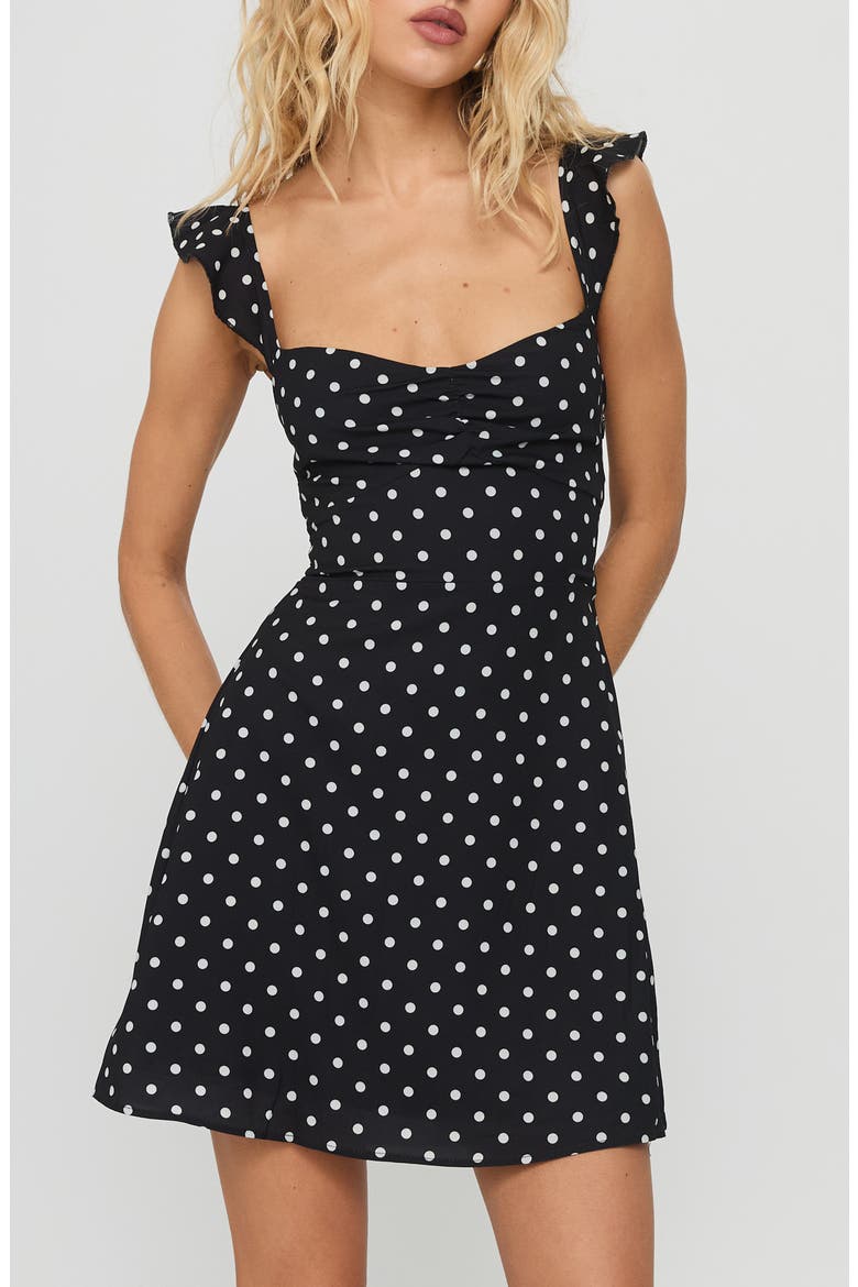Landon Polka Dot Print Minidress, Main, color, BLACK / POLKA DOT