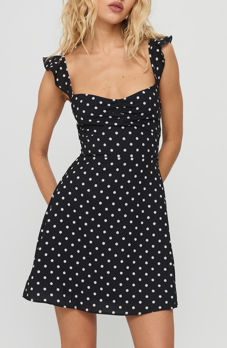Princess Polly Landon Polka Dot Print Minidress, Main, color, Black / Polka Dot