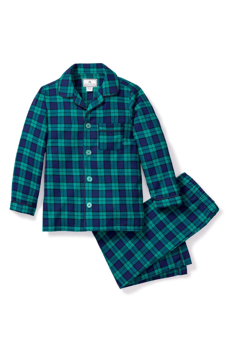 Petite Plume Kids' Highland Tartan Two-Piece Pajamas, Main, color, 