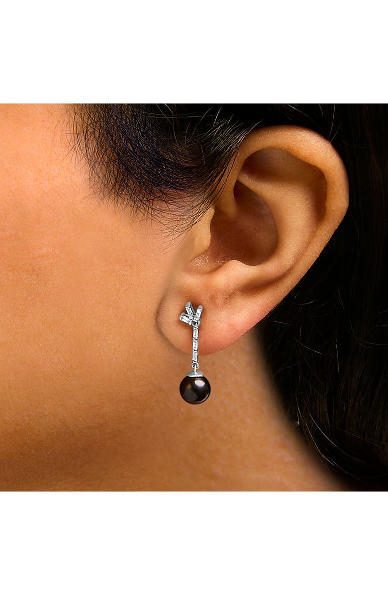 Haus of Brilliance Silver Pearl and White sapphire Drop and Dangle Earring, Alternate, color, White