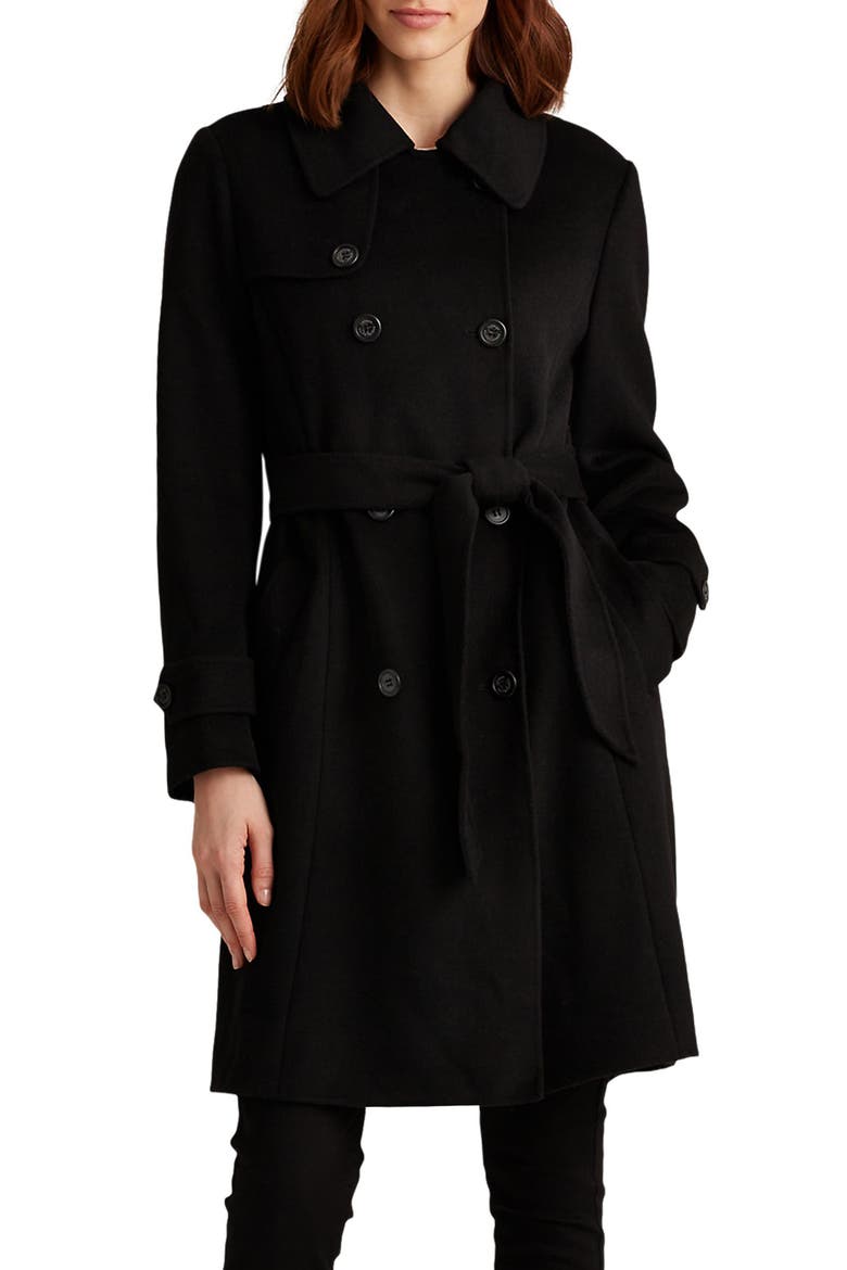 Wool Blend Trench Coat, Main, color, BLACK