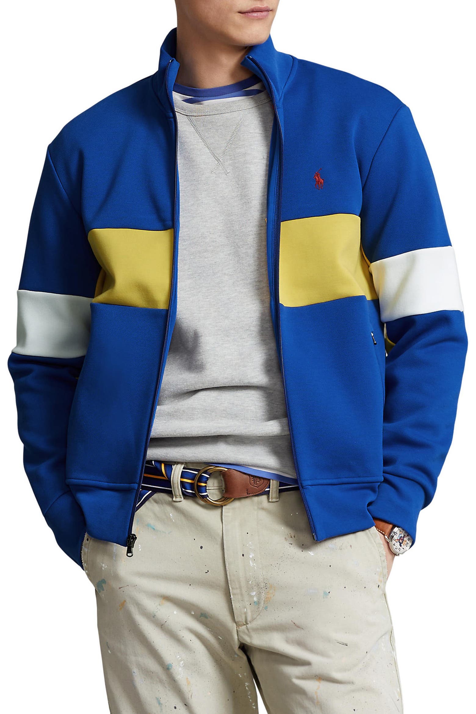 Block Track Logo Polo Ralph Lauren Colorblock Logo Embroidered Double Knit Mesh Track ...