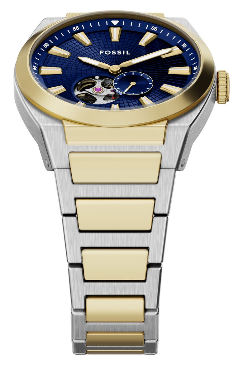 Everett Automatic Bracelet Watch, 42mm, Alternate, color, TWO TONE/ BLUE