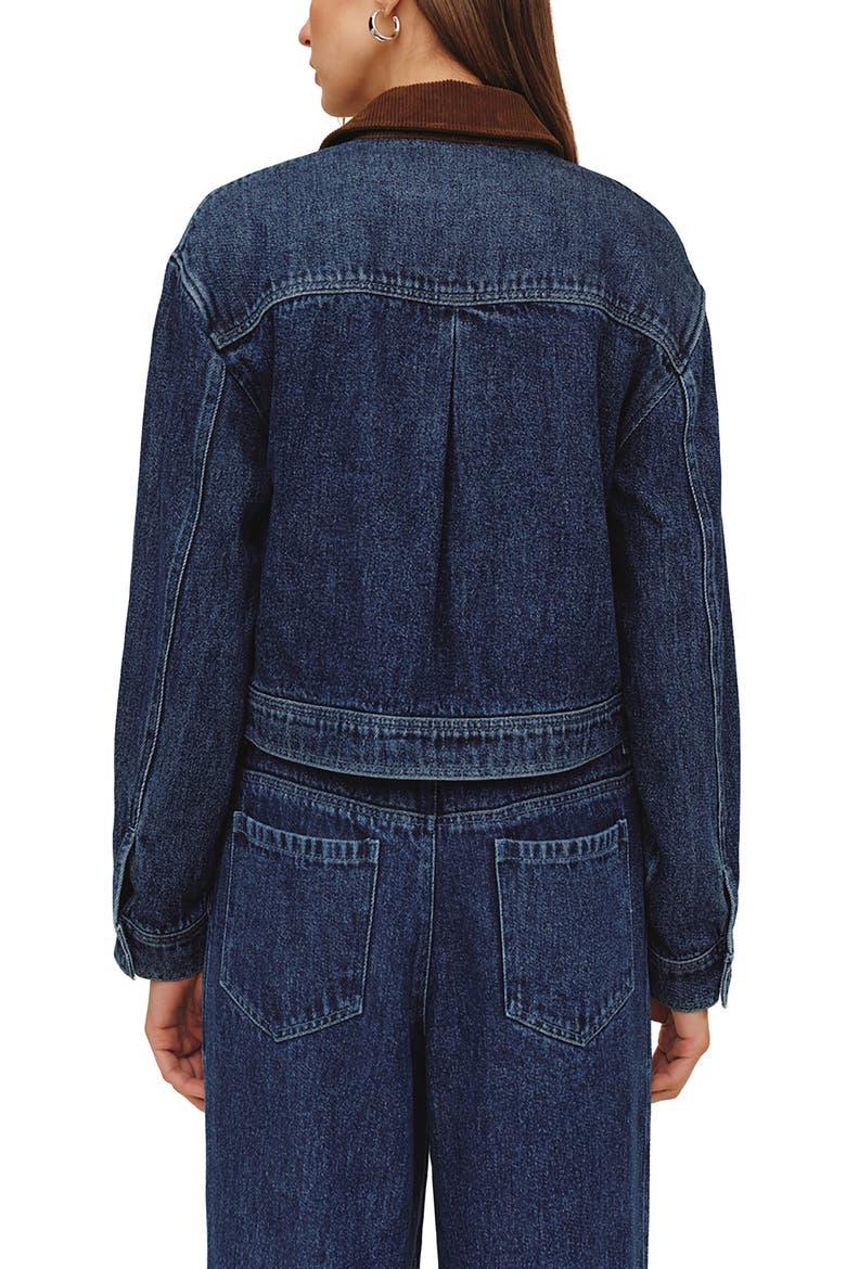 Corduroy Collar Cropped Zip Jacket, Alternate, color, DARK RINSE WASH