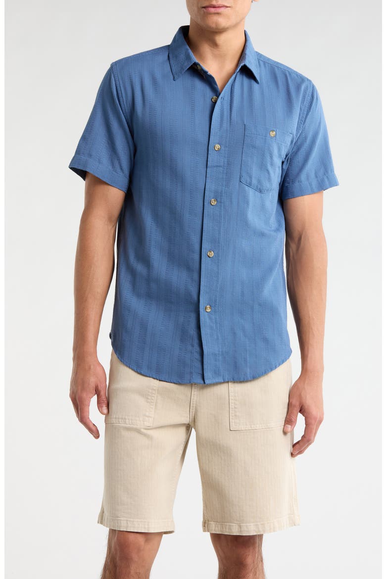 Caldera Stripe Jacquard Short Sleeve Button-Up Shirt, Main, color, FADED DENIM