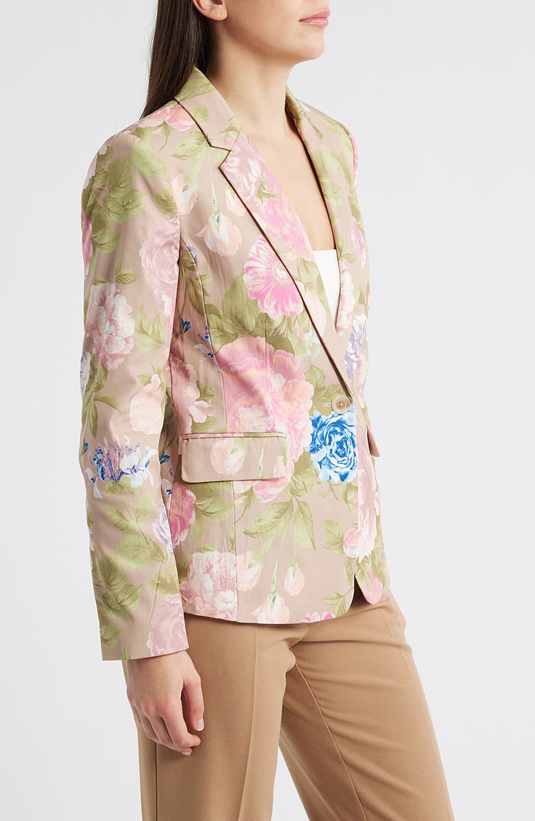 Tahari ASL Floral Sateen Blazer, Alternate, color, Taupe Multi