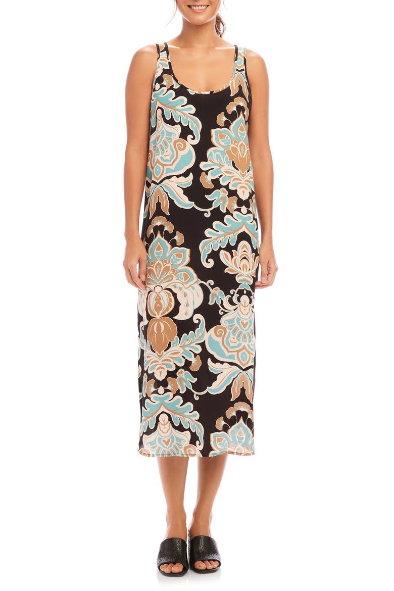 Damask Floral Print Tank Dress, Main, color, BLACK PRINT
