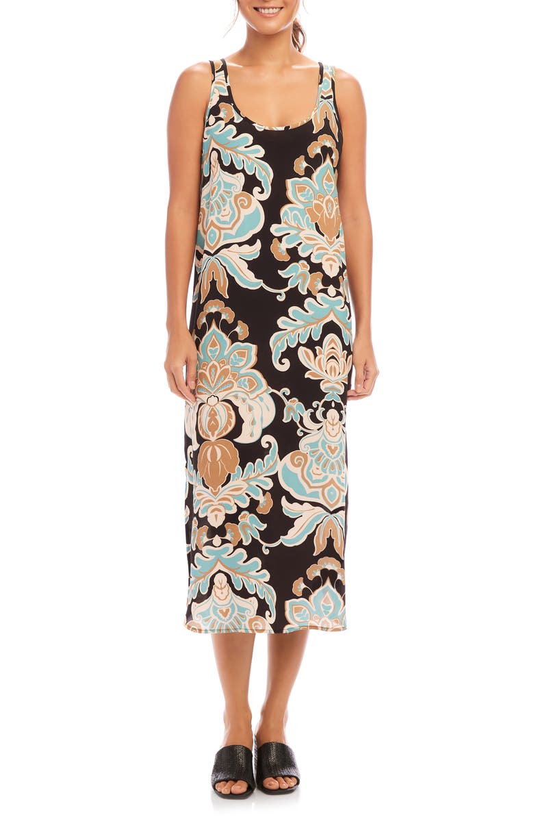 Karen Kane Damask Floral Print Tank Dress, Main, color, Black Print