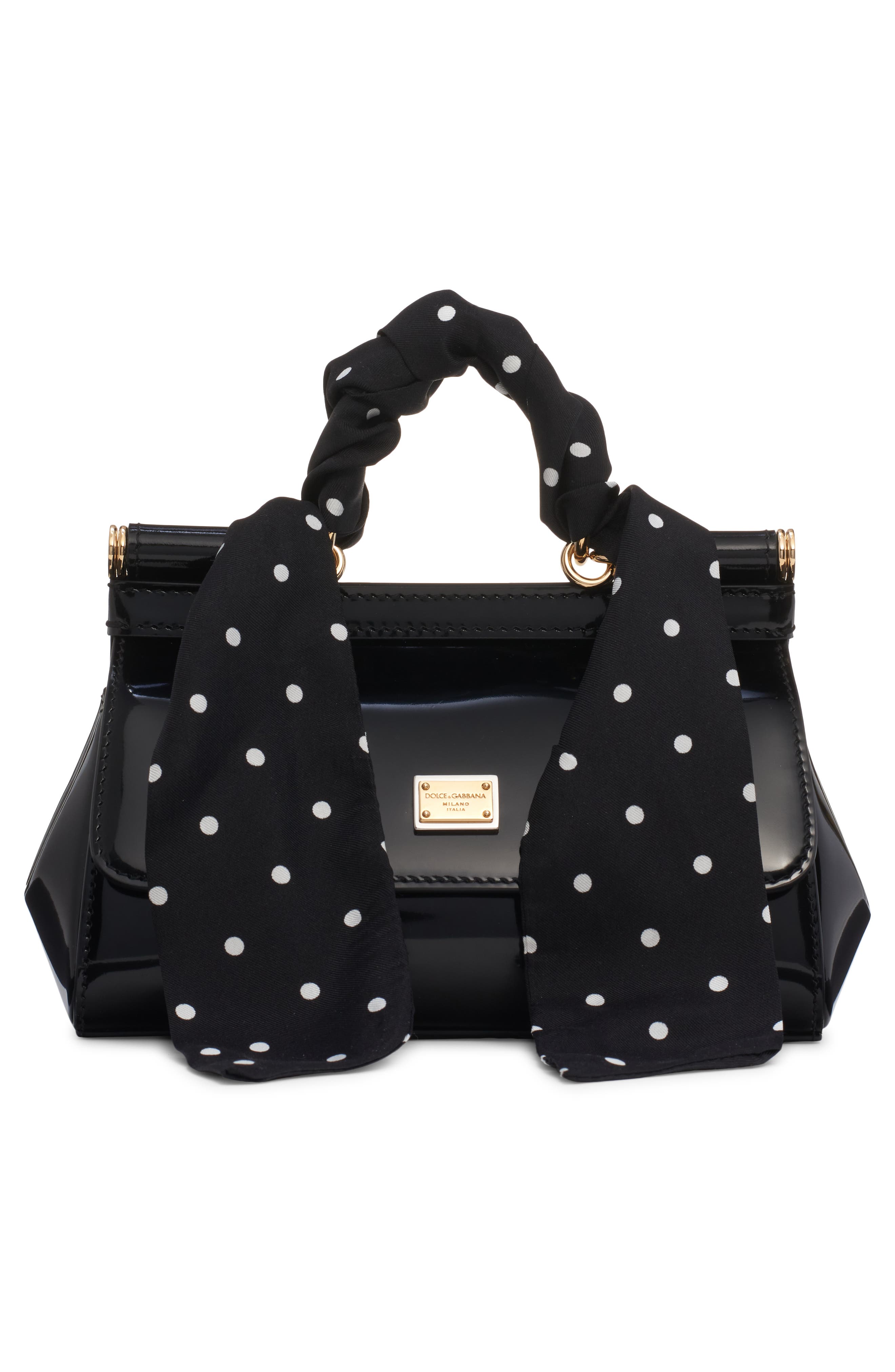 Dolce&Gabbana Sicily East/West Leather Satchel with Scarf, Alternate, color, Hwzqn Nero