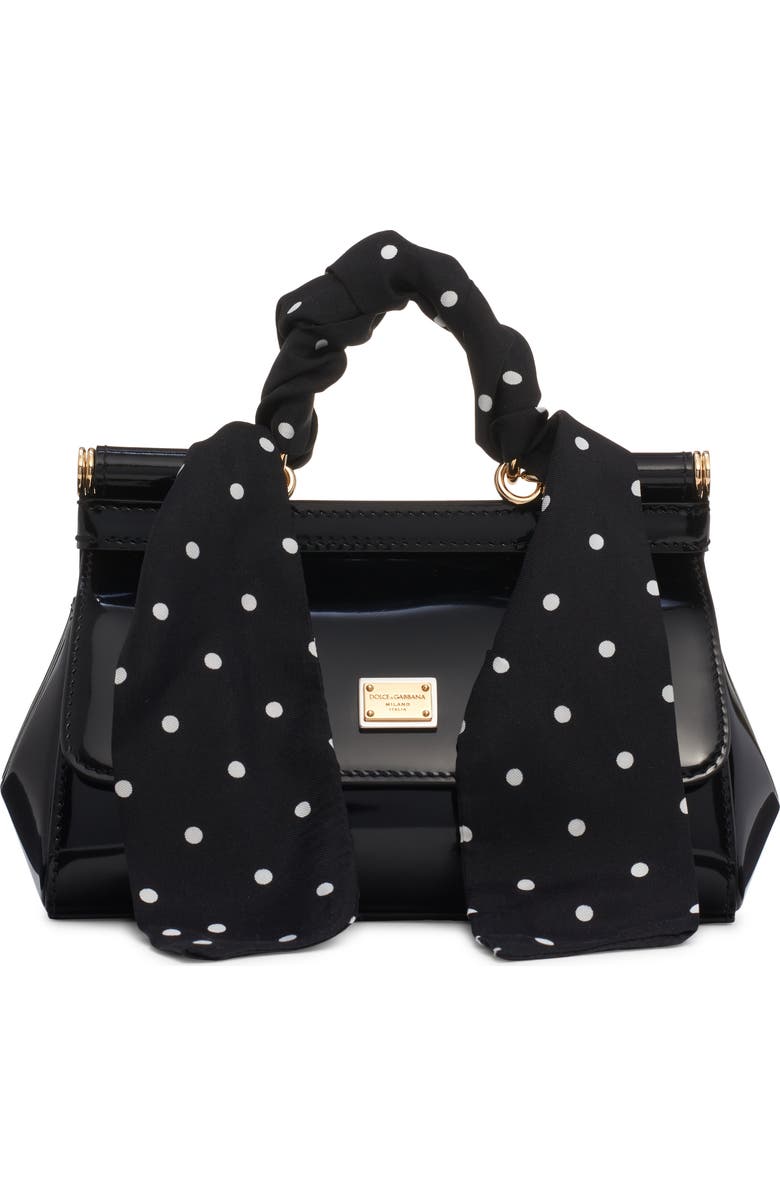 Dolce&Gabbana Sicily East/West Leather Satchel with Scarf, Alternate, color, Hwzqn Nero