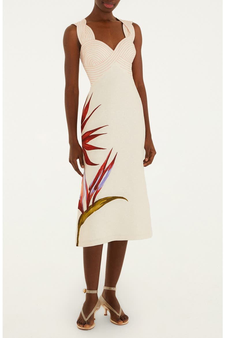 Strelitzia Placed Floral Linen Dress, Main, color, SAND
