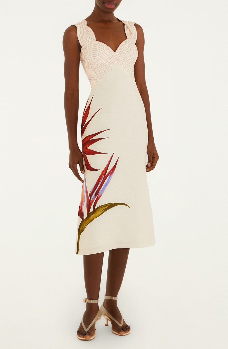 FARM Rio Strelitzia Placed Floral Linen Dress, Main, color, Sand
