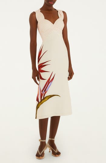 Farm Rio Strelitzia Placed Floral Linen Dress In Sand