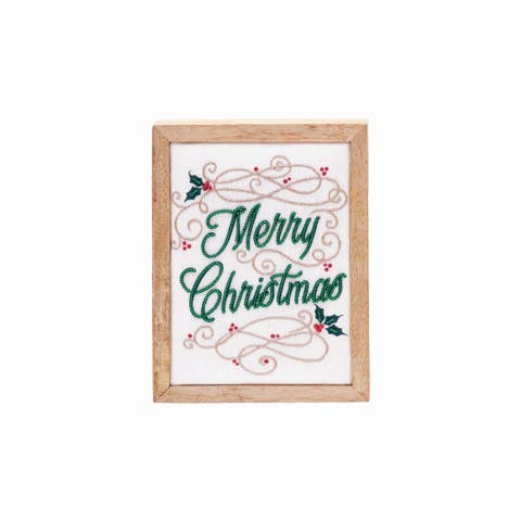 "Merry Christmas" Decorative Embroidered Swirl Shadow Box 6" x 8"