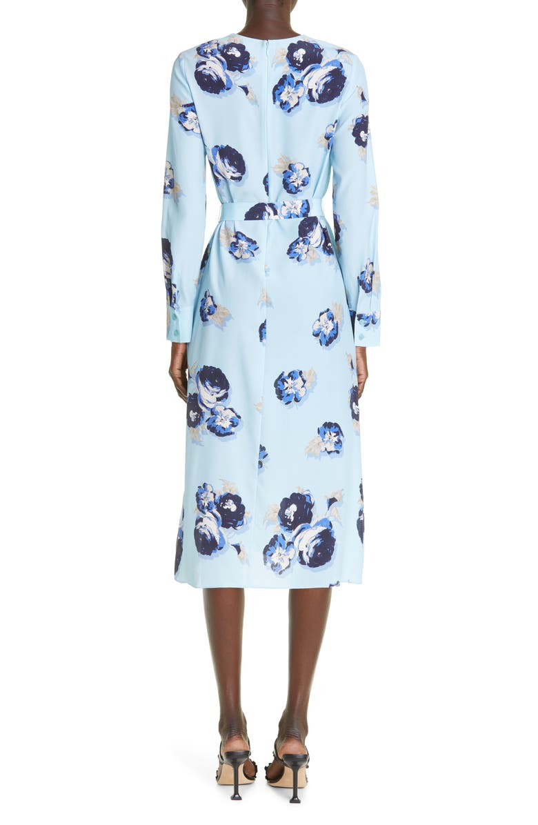 St. John Collection Rose Print Long Sleeve Silk Blend Midi Dress, Alternate, color, 