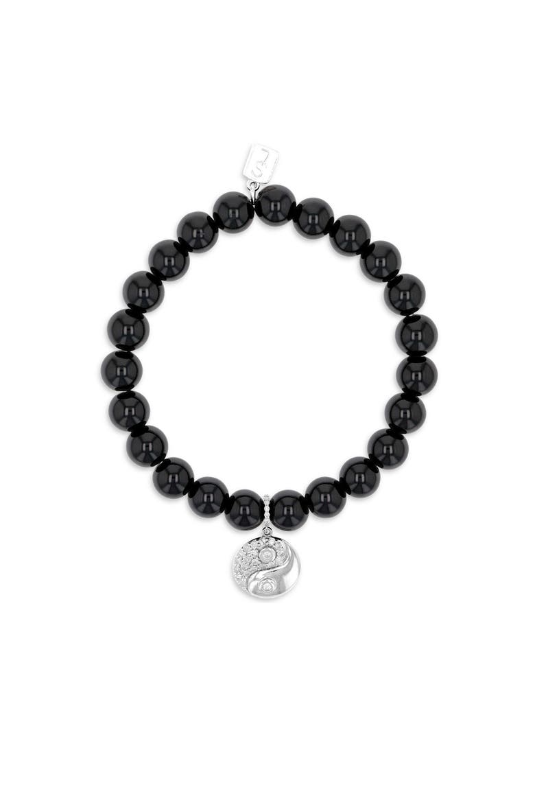 Onyx 8MM Bead Bracelet With Diamond  Yin Yang Charm, Alternate, color, Onyx / Sterling Silver