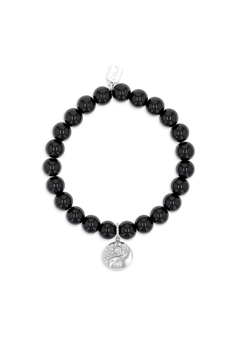Sheryl Lowe Onyx 8MM Bead Bracelet With Diamond Yin Yang Charm, Alternate, color, Onyx / Sterling Silver