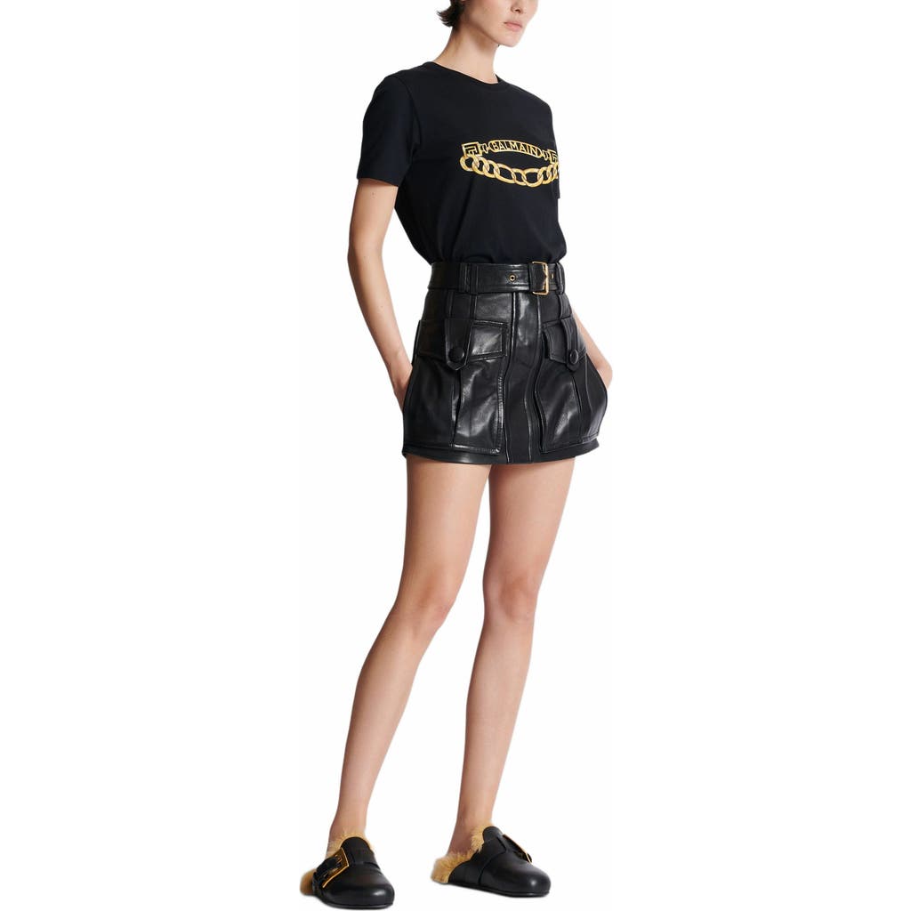 Balmain Short Lambskin Skirt In Black