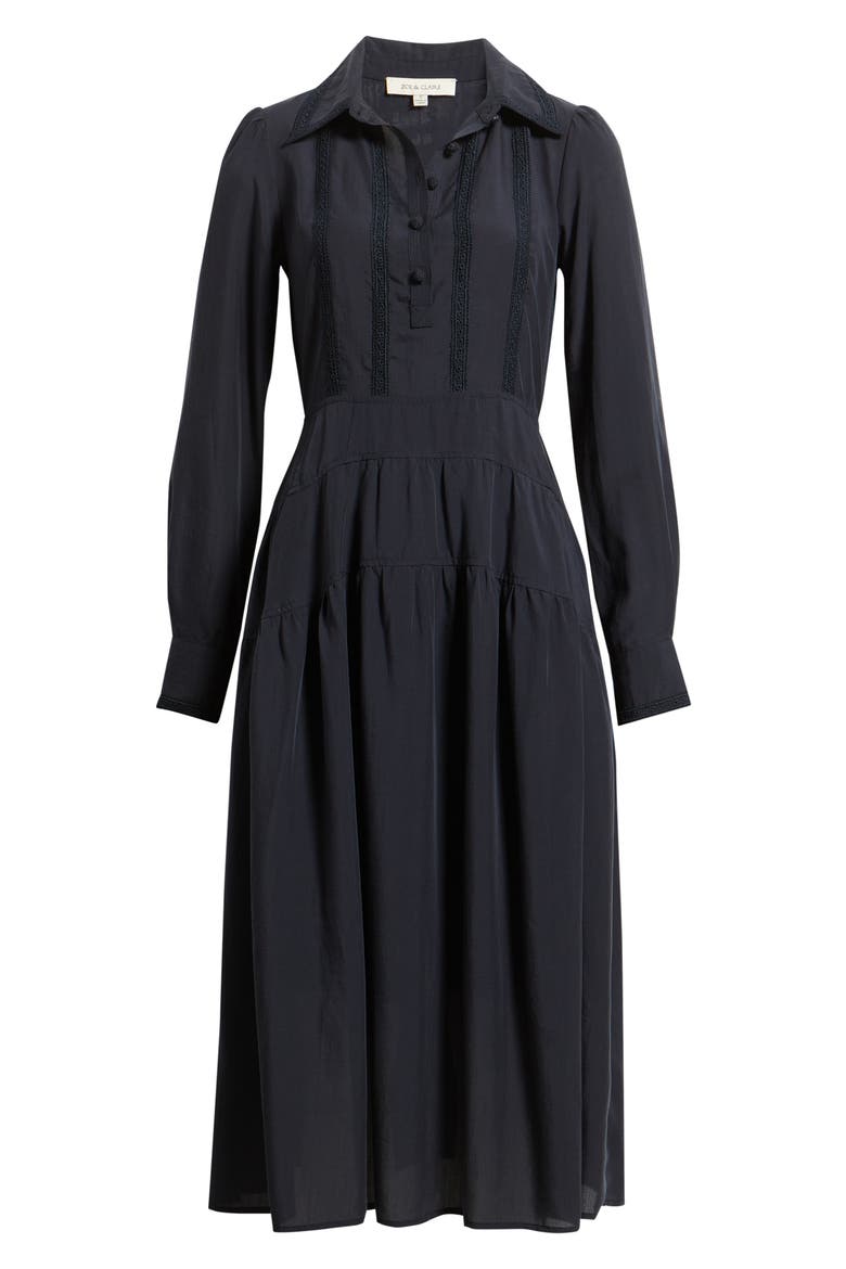 Lace Inset Long Sleeve Midi Dress, Alternate, color, NAVY
