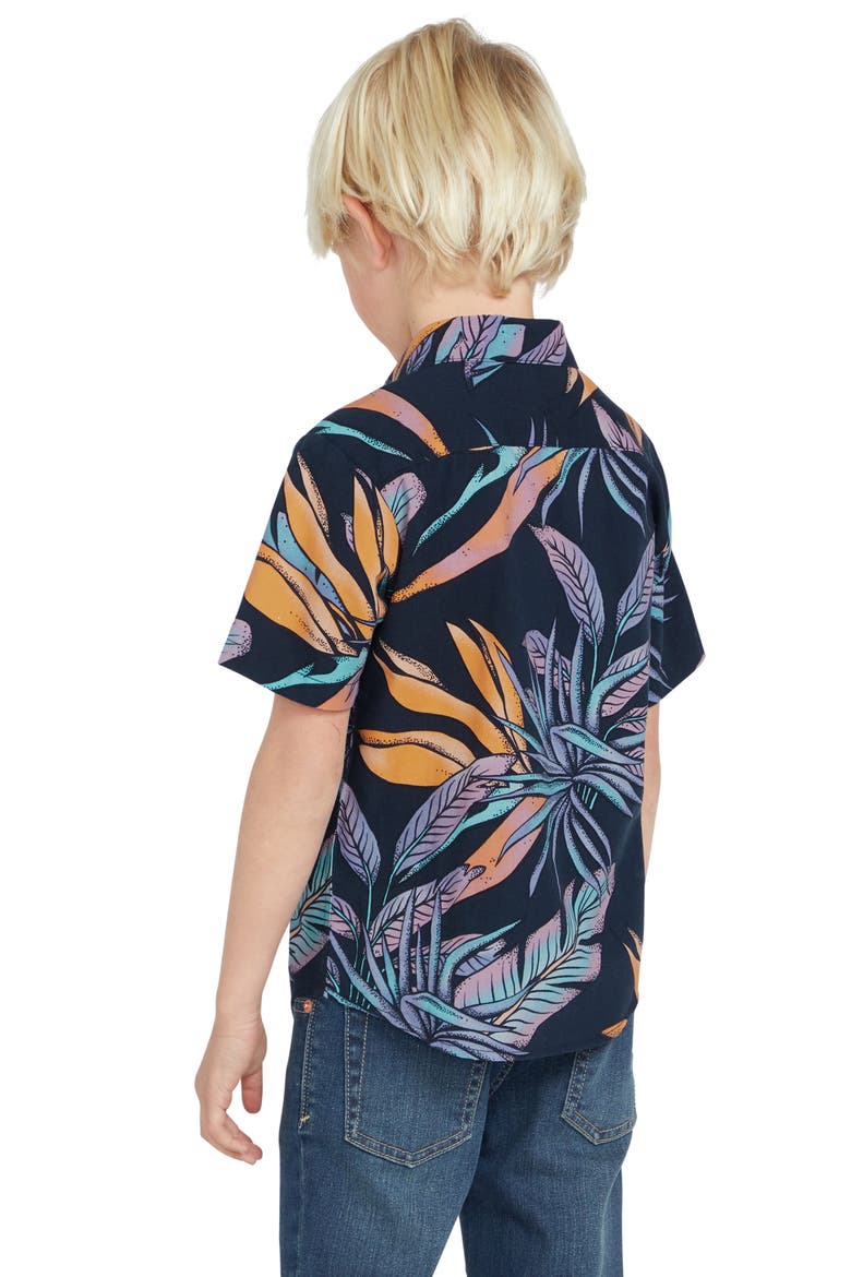 Kids' Indospray Floral Short Sleeve Button-Up Shirt, Alternate, color, NAVY