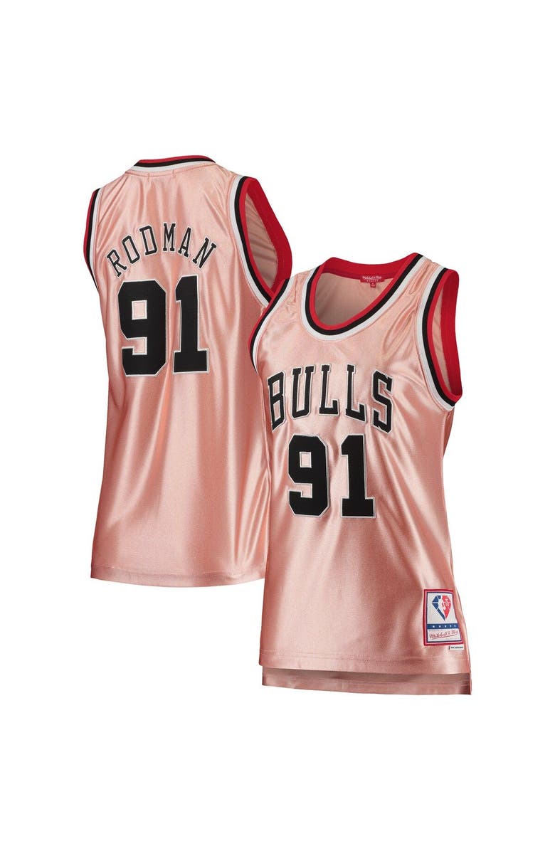 Mitchell & Ness Women's Mitchell & Ness Dennis Rodman Pink Chicago Bulls 75th Anniversary Rose Gold 1997 Swingman Jersey, Main, color, 