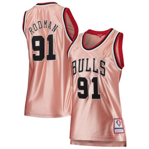 Women's Mitchell & Ness Dennis Rodman Pink Chicago Bulls 75th Anniversary Rose Gold 1997 Swingman Jersey