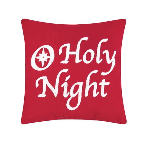 "O Holy Night" Christmas Mini Cotton Blend Red Accent Pillow 14" x 14"