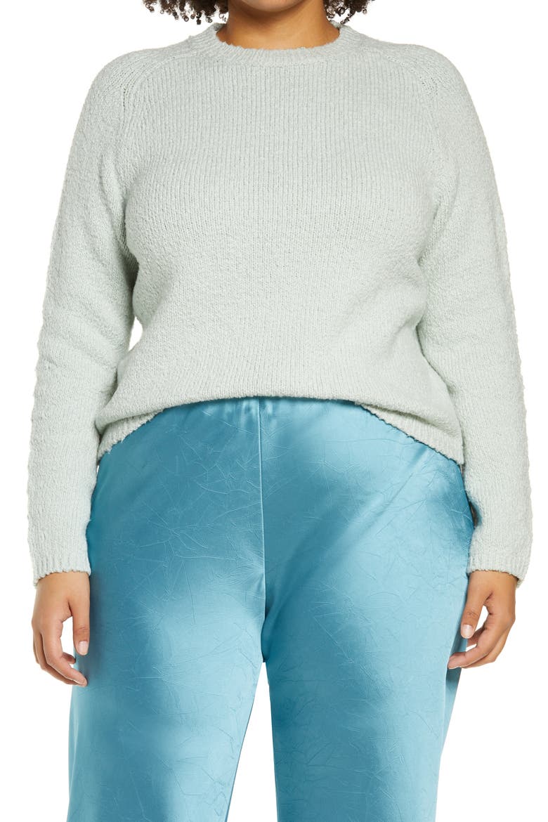 Crewneck Organic Cotton Blend Pebbled Sweater, Main, color, MINT