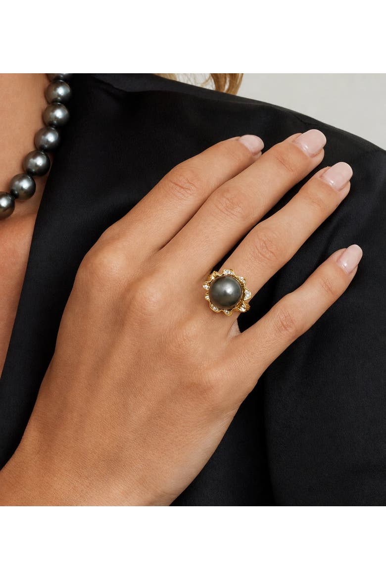 Tahitian South Sea Pearl & Diamond Robin Ring, Alternate, color, Yellow Gold