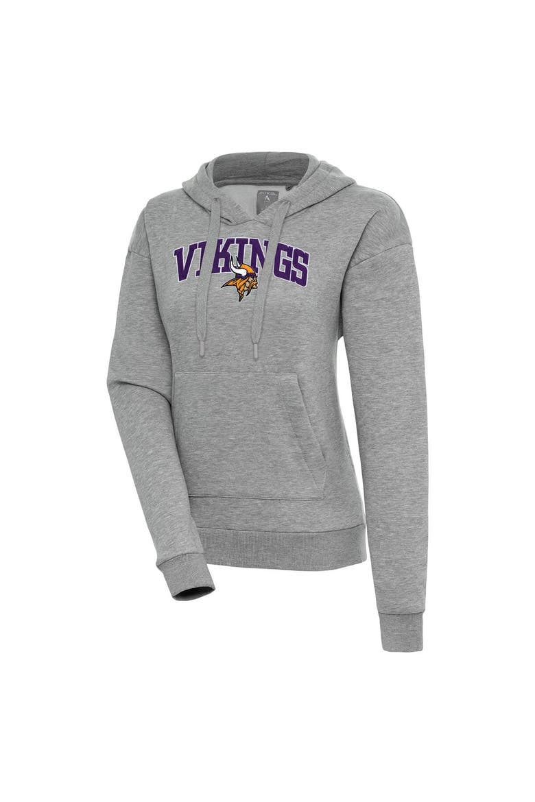 Women's Antigua  Heather Gray Minnesota Vikings Victory Chenille Pullover Hoodie, Alternate, color, Heather Gray