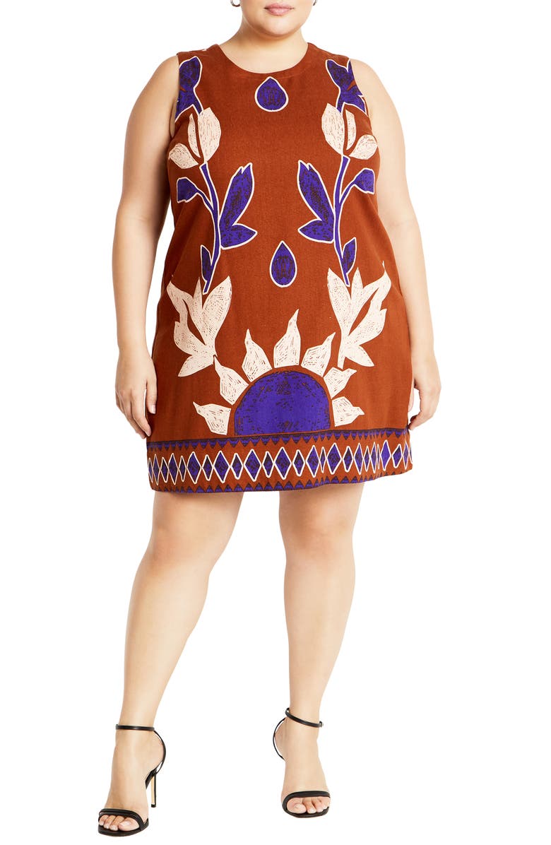 City Chic Nala Print Sleeveless Minidress, Main, color, Placemet Print