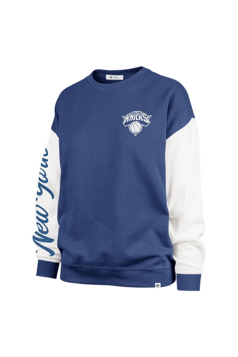 Women's '47 Blue New York Knicks Plus Size Oversized Rise Andie Pullover Sweatshirt, Alternate, color, Blue