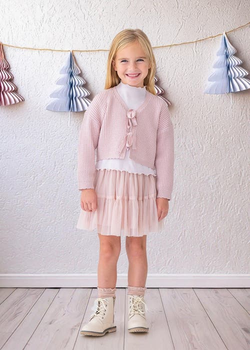 Isobella & Chloe Isobella And Chloe Girls' Ballerina Sweater, Pink Waffle-knit V-neck With Bow Ties In Pink
