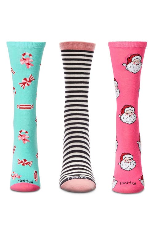Memoi Christmas Assorted 3-pack Crew Socks In Pink