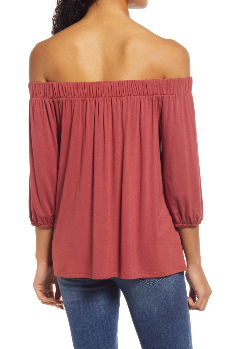 Loveappella Off the Shoulder Top, Alternate, color, Terracota