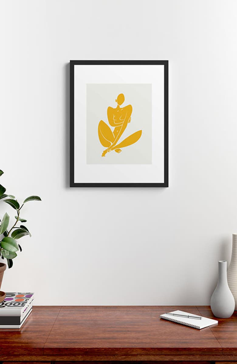 Deny Designs Little Dean Sitting Nude in Yellow Framed Art Print, Alternate, color, Yellow