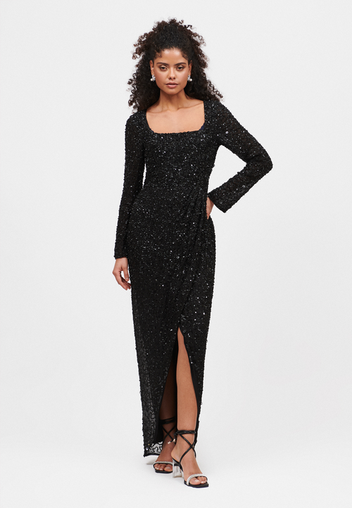 Beauut Embellished Sequin Beaded Maxi Gown In Black
