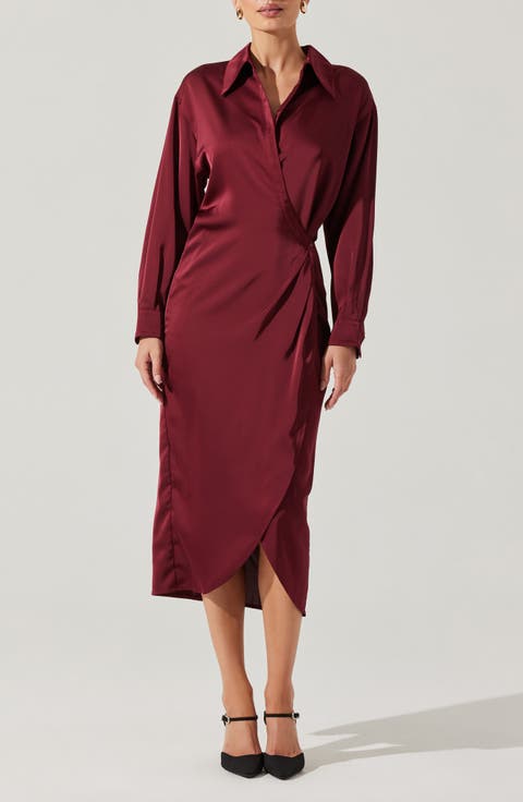 Ira Long Sleeve Satin Shirtdress