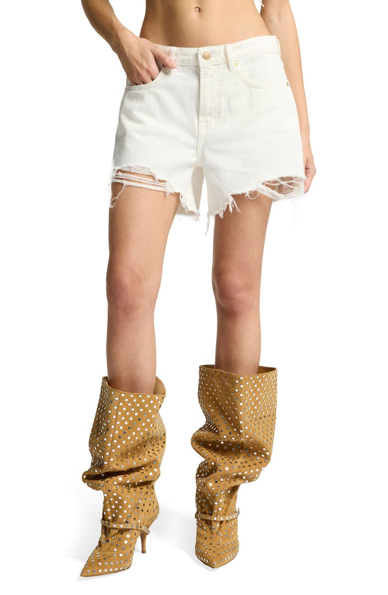 Seven Monroe High Waist Long Cutoff Denim Shorts, Main, color, Milkyway