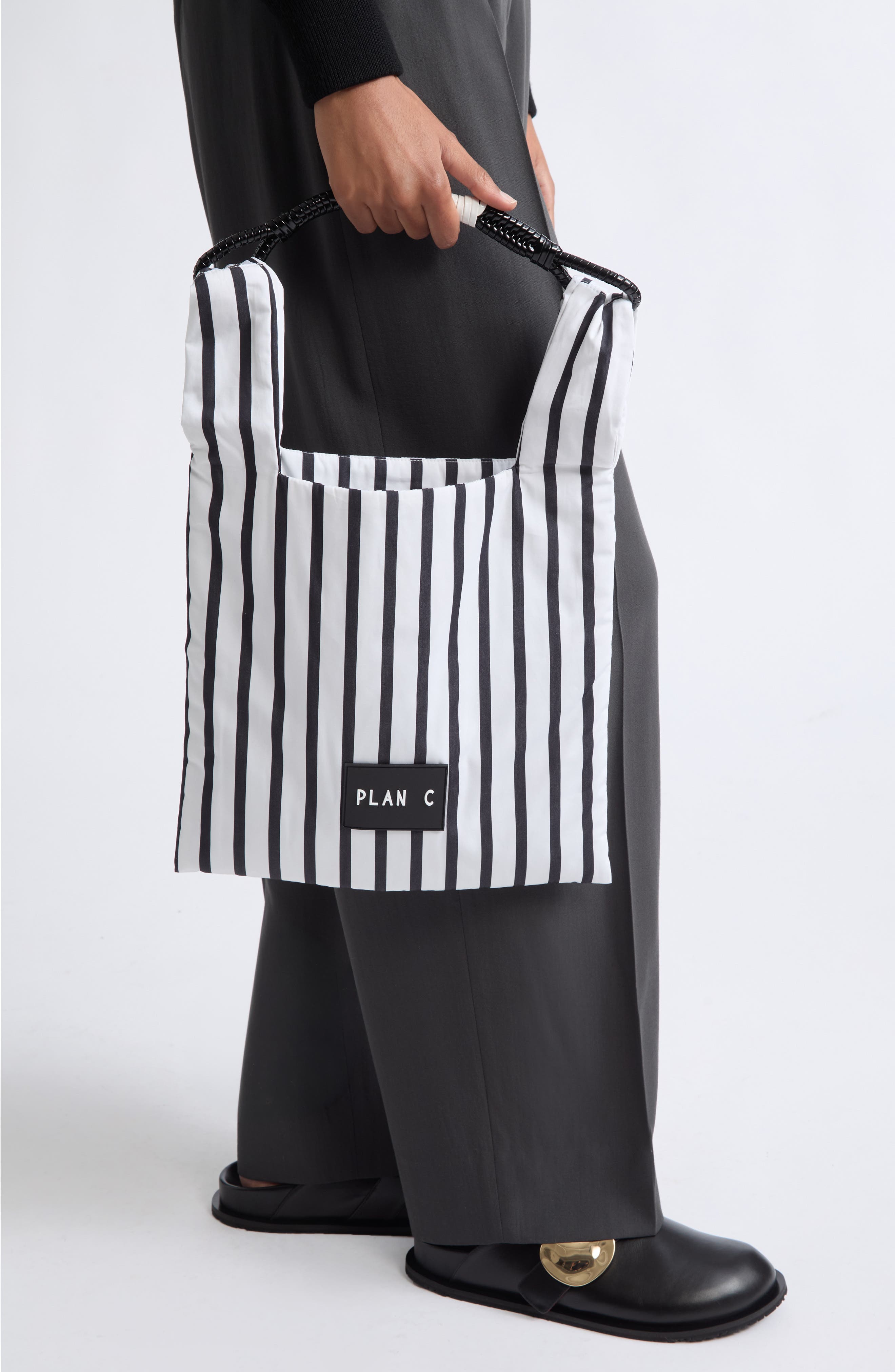Stripe Cotton Shopper (Nordstrom Exclusive), Alternate, color, RIN07 WHITE BASE BLACK STRIPE
