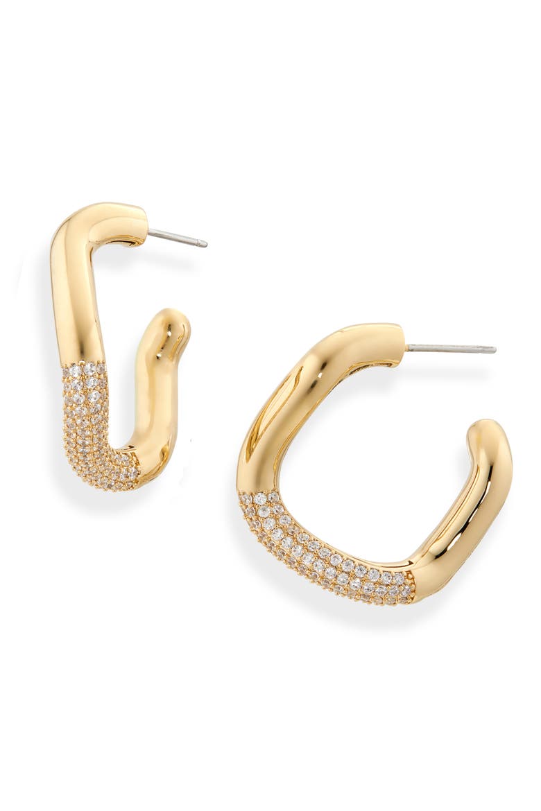 Alma Pavé Organic Hoop Earrings, Main, color, GOLD