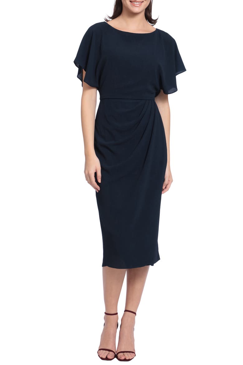 Flutter Sleeve Midi Dress, Main, color, NAVY BLAZER