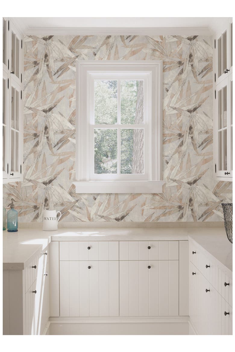 Neutral Bali Bamboo Leaves Peel & Stick Wallpaper, Alternate, color, NEUTRAL