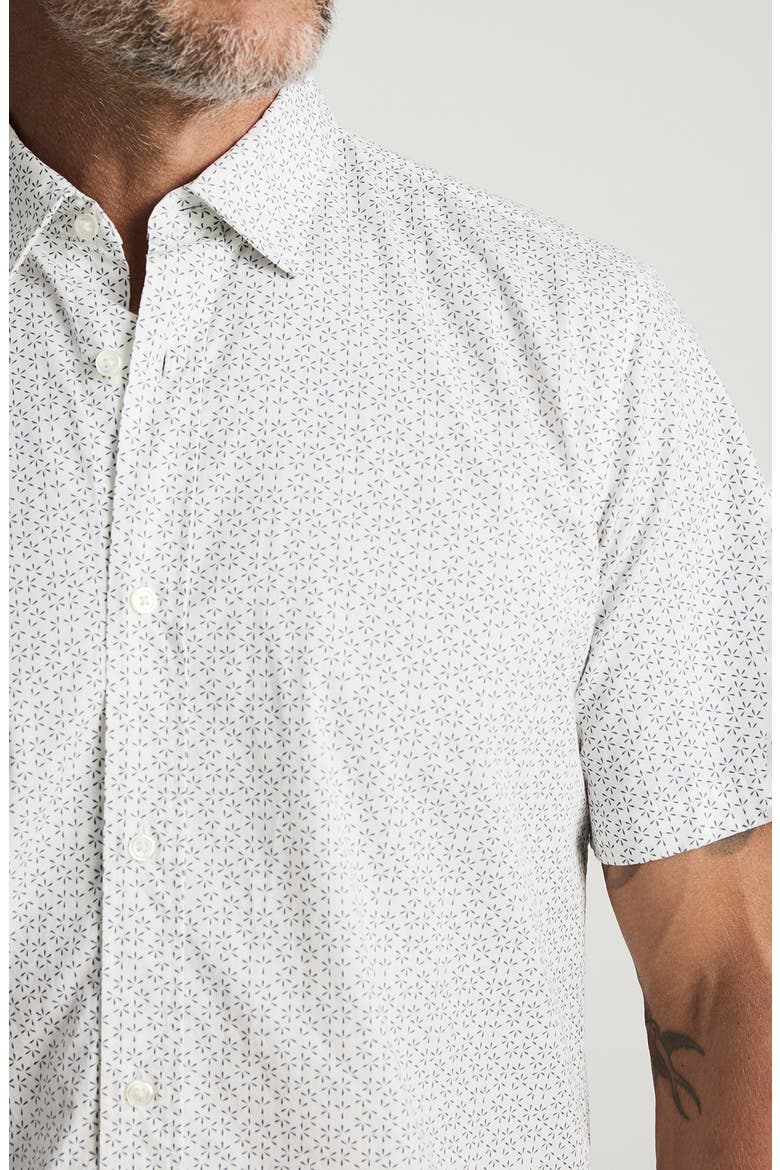 Geo Floral Short Sleeve Stretch Luxe Twill Button-Up Shirt, Alternate, color, VINTAGE INDIGO