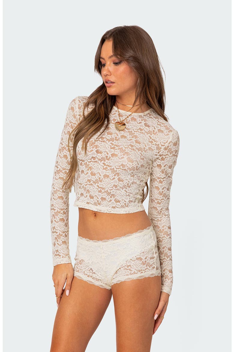 Estella Sheer Lace Crop Top, Alternate, color, CREAM